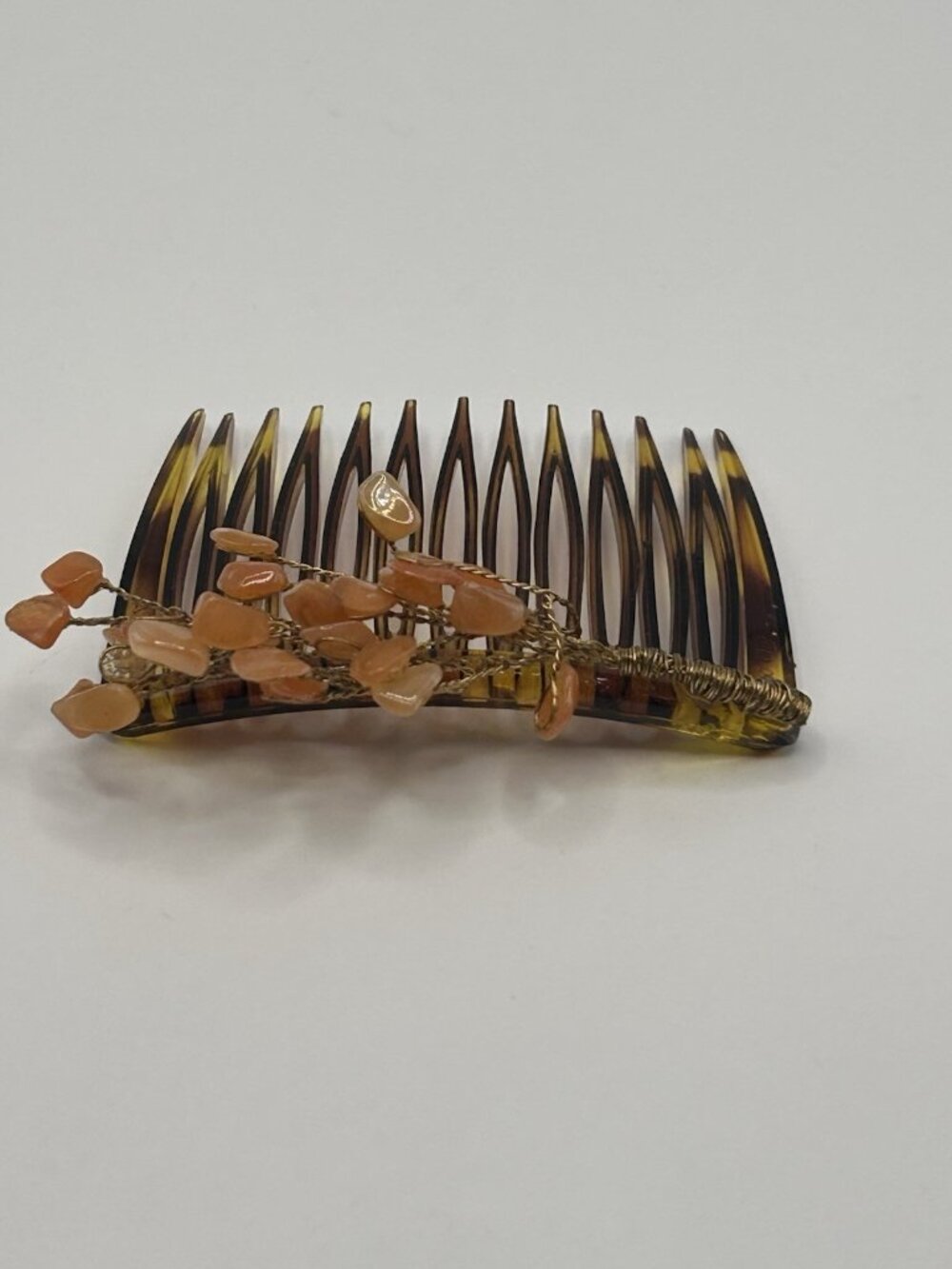 Vintage Goody Hair Comb Claw Clip Tortoise Coral Color Stones Wire Brown Hair - Picture 6 of 13